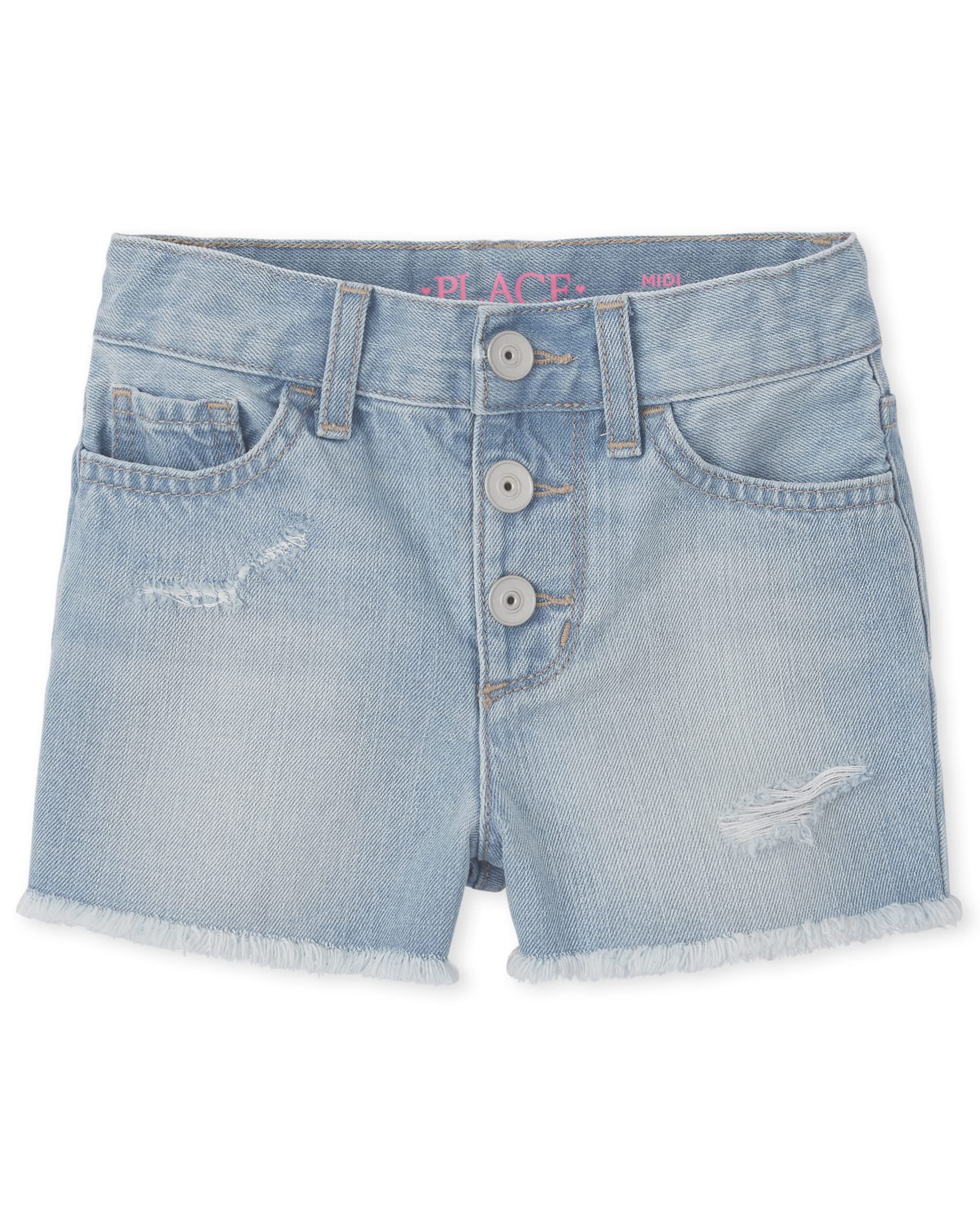 The Children's Place Girls High Waist Distressed Denim Shorts - Trendy Vintage Style for Summer Playdates & Casual Outings