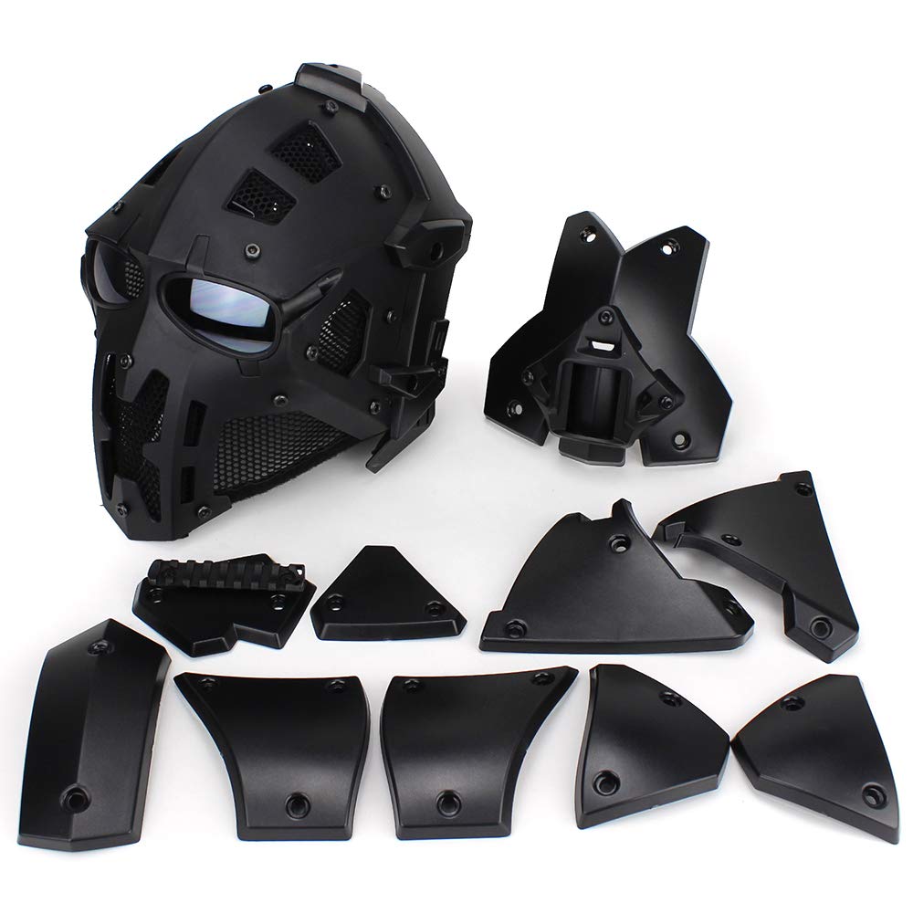 iMeshbean Full Face Protective Mask - Tactical Airsoft Helmet with 4 Pairs Visor Goggles for Hunting, Paintball, Cosplay & Movie Props | Perfect for Outdoor Sports, Military Simulation & Halloween Costumes