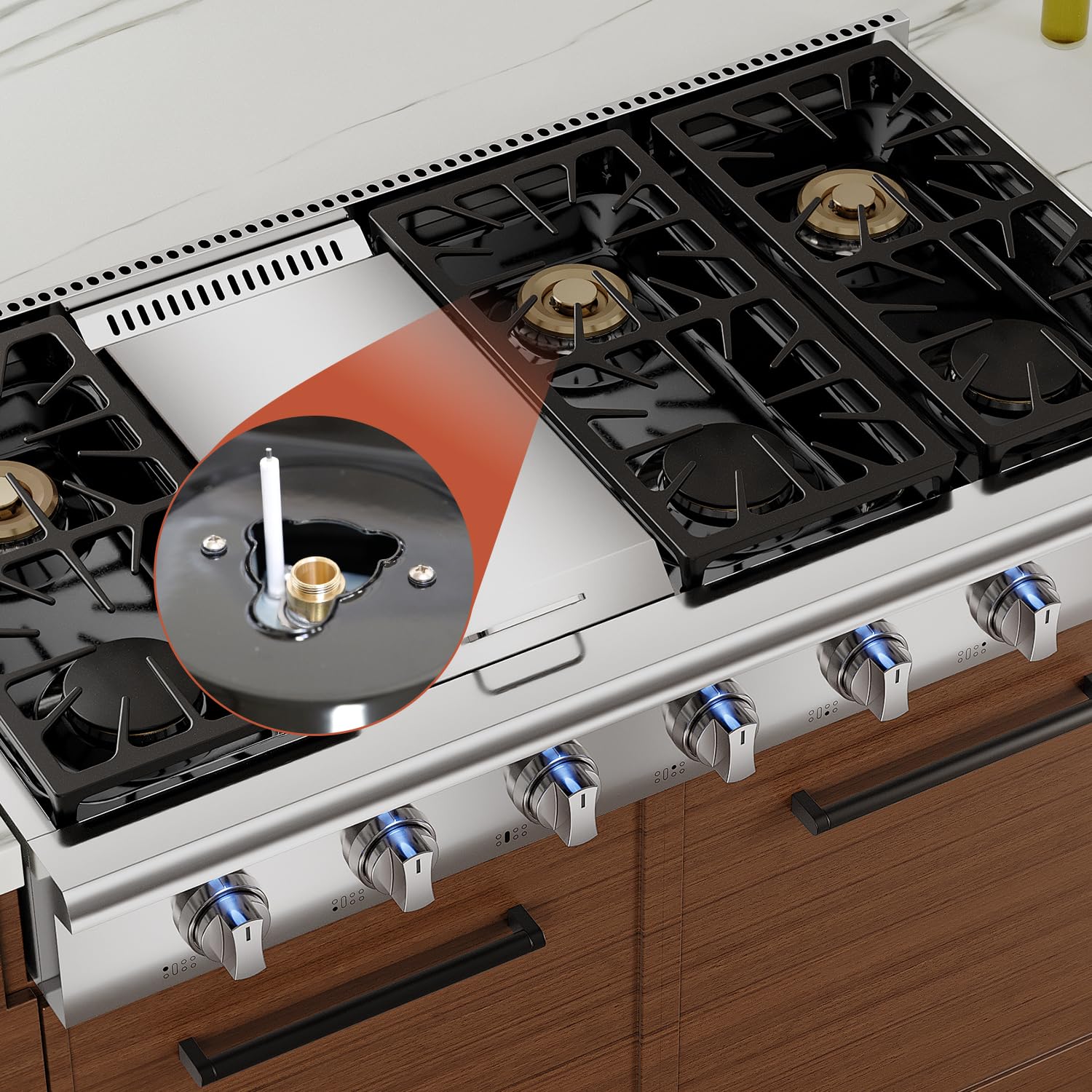 Empava 48-Inch Professional Slide-In Natural Gas Rangetop with 6 Sealed Ultra High-Low Burners, Heavy Duty Continuous Grates & Infrared Griddle - Stainless Steel, Silver - Perfect for Home Chefs & Commercial Kitchens