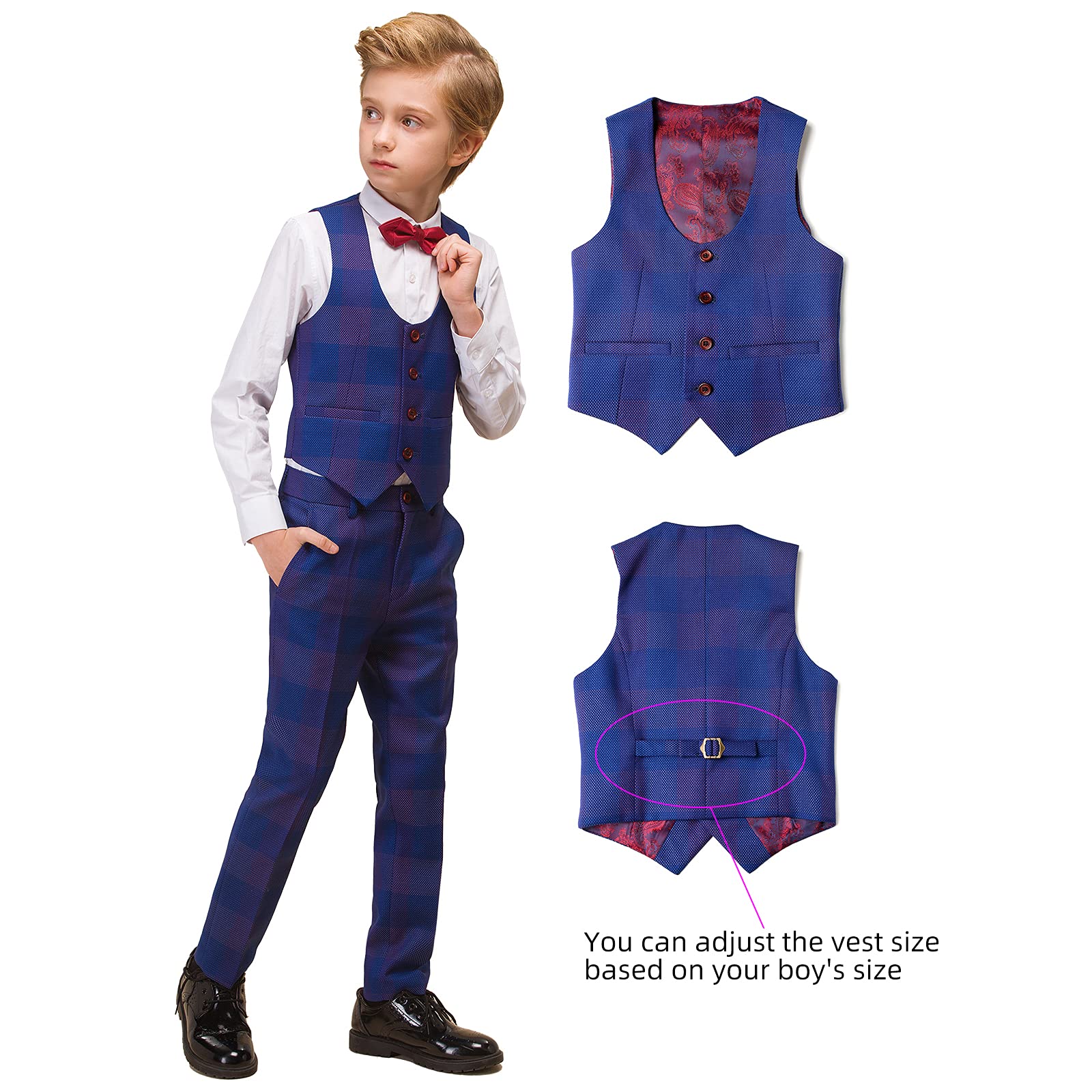 ELPA Boys 7-Piece Plaid Suit Set - Slim Fit Formal Wear for Little Kids & Big Youth - Perfect for Weddings, Parties & Special Occasions