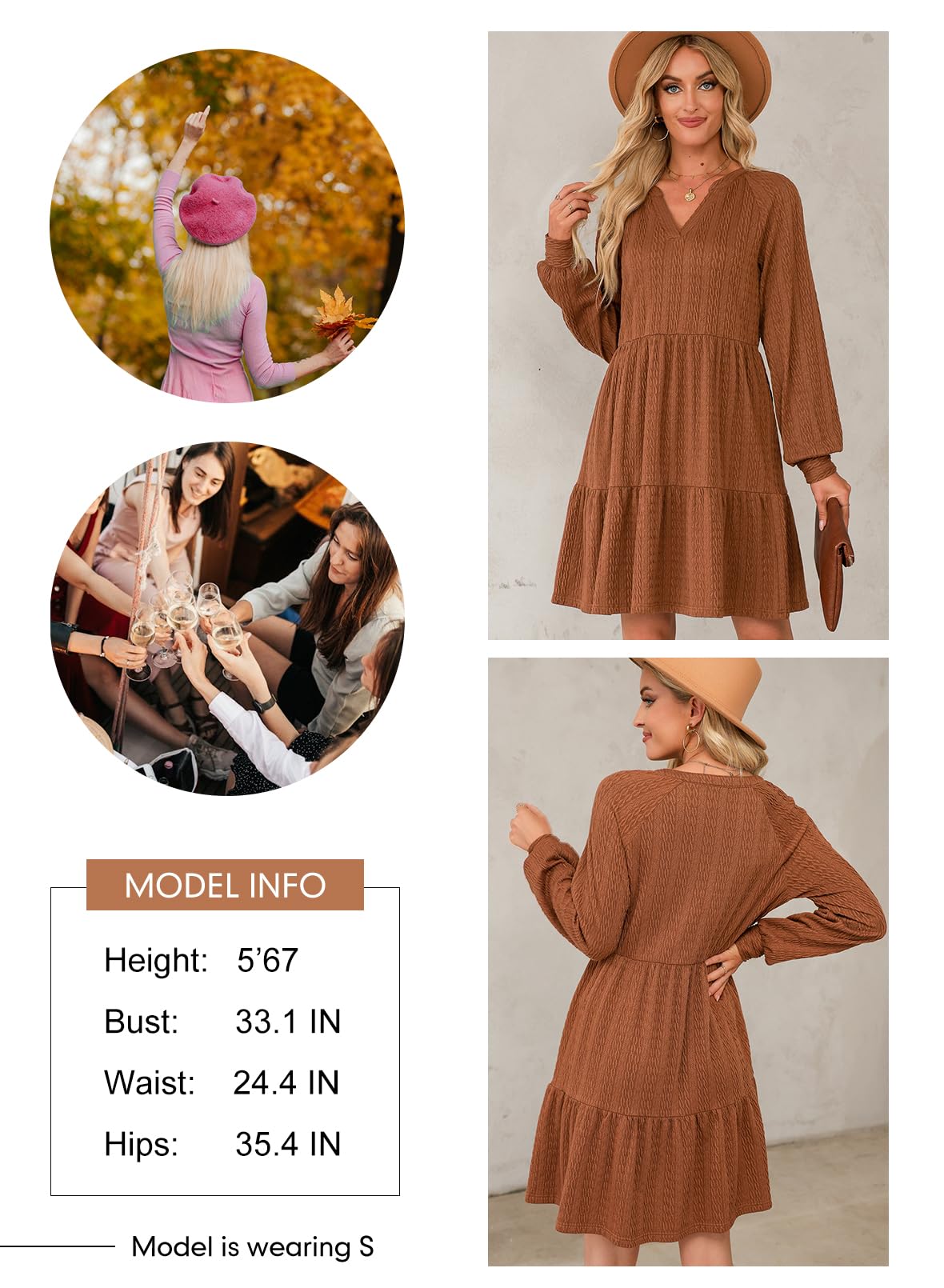 Dokotoo Women's Long Sleeve V-Neck Tiered Ruffle Mini Dress - Textured A-Line Swing Babydoll Casual Dress for Women 2025 | Perfect for Date Night, Office Wear & Spring Outfits