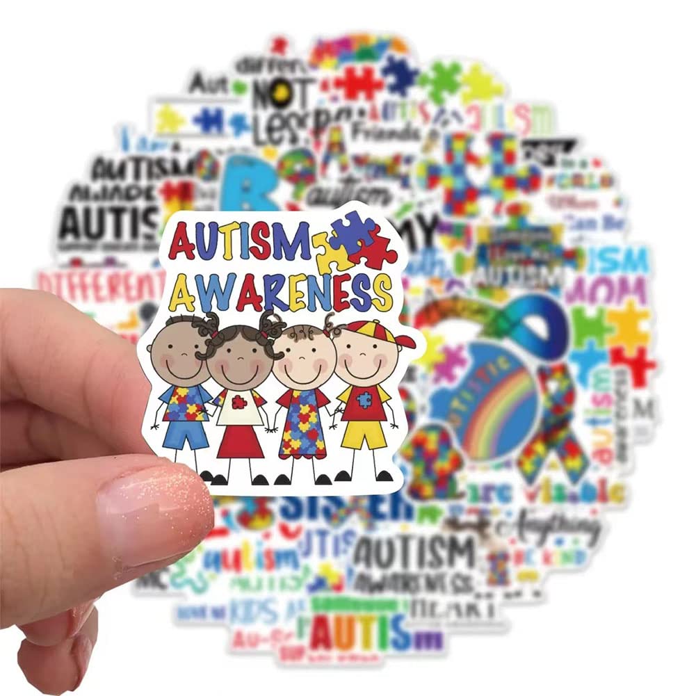 50 Pcs Autism Awareness Stickers - Waterproof Vinyl Decals for Water Bottles, Laptop, Luggage & More - Perfect for Autism Support, School, Office & Daily Use