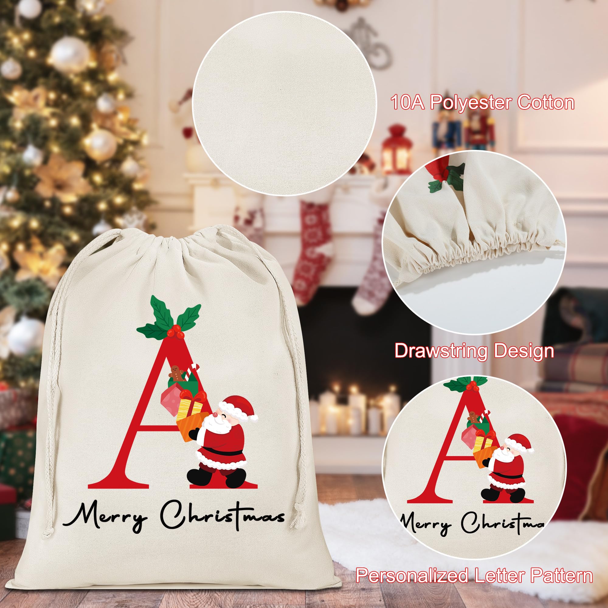 Parima Large Reusable Personalized Gift Bags 20x26.97 Inch - Christmas Santa Sack with Initial for Holiday Gifts, Party Supplies & Decorations | Perfect for Christmas Presents, Holiday Decor, and Festive Gift Wrapping