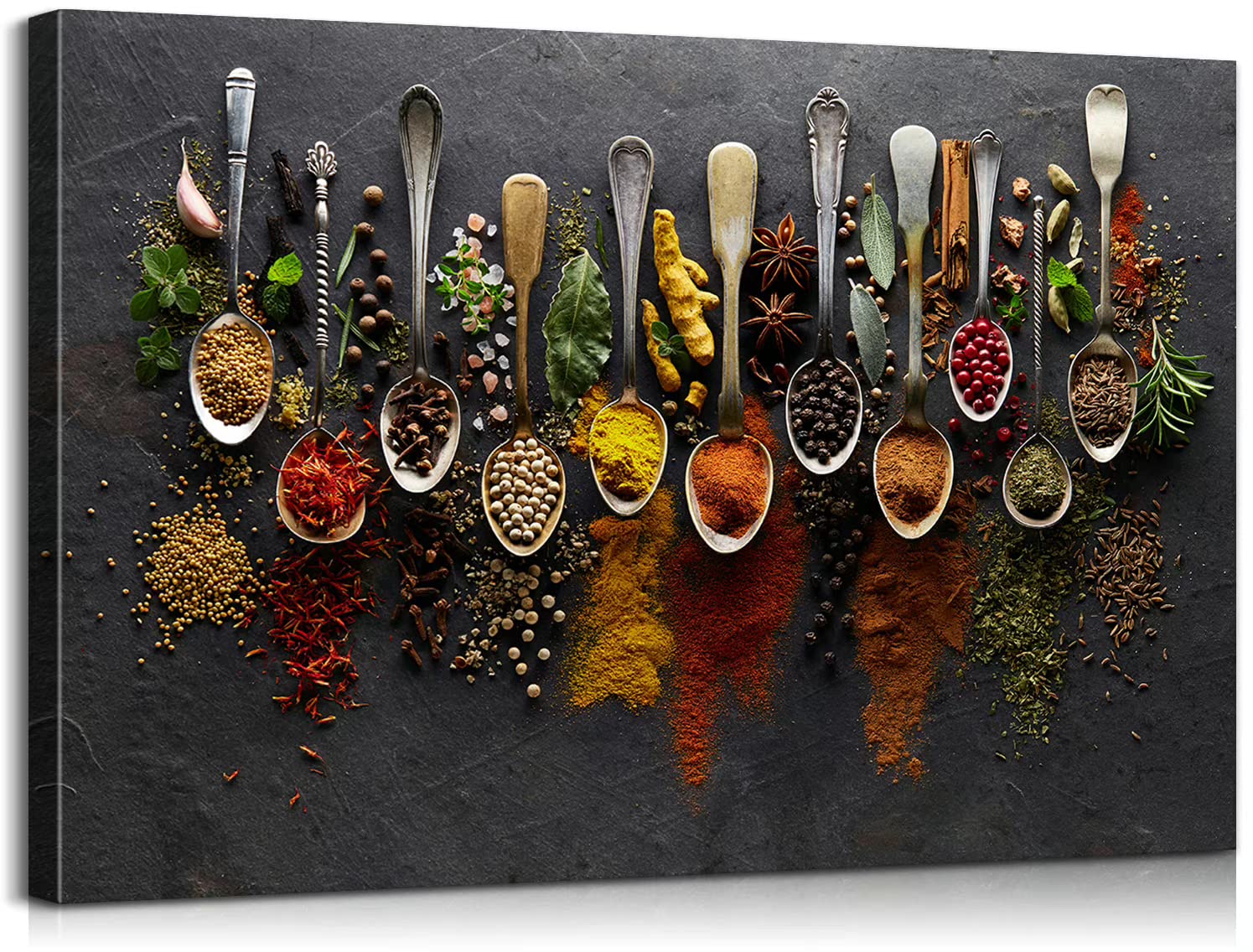 Colorful Spice in Spoon Wall Art - 12''Hx18''W Kitchen Decor, Dining Room Wall Decor, Food Poster for Home, Perfect for Modern Farmhouse, Apartment, and Restaurant Decorations