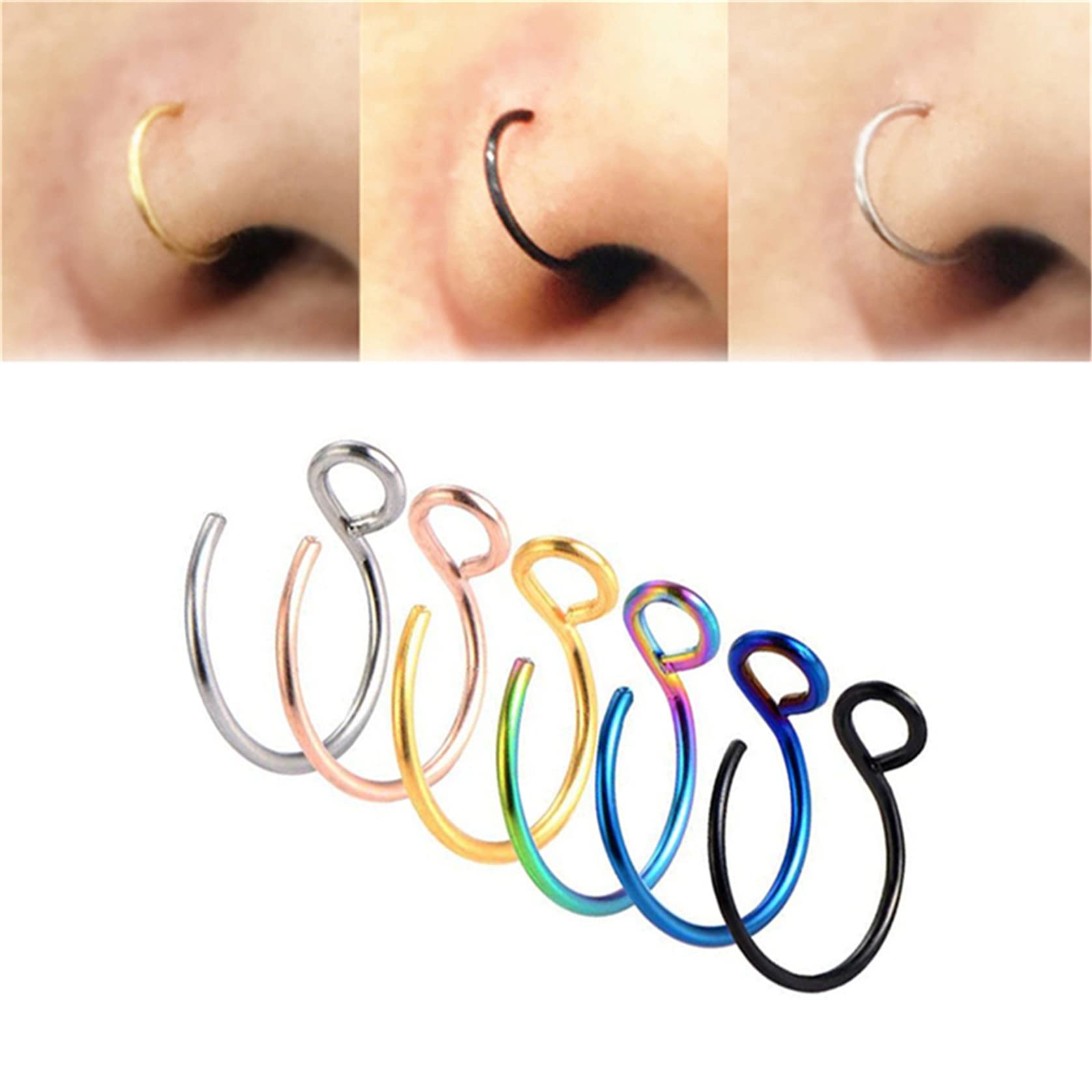 8mm Fake Nose Ring Hoop - Faux Septum & Lip Piercing Jewelry for Women & Men | Perfect for Costumes, Parties & Everyday Fashion Accessories