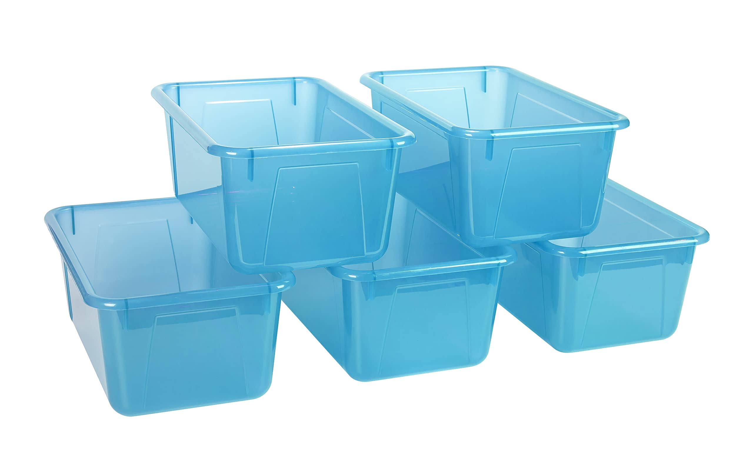 Storex Small Cubby Bin Organizer, 12.2 x 7.8 x 5.1 Inches, Set of 5, Candy Teal Color (62480U05C) - Perfect for Classroom, Office, Home Storage & Kids Toy Organization