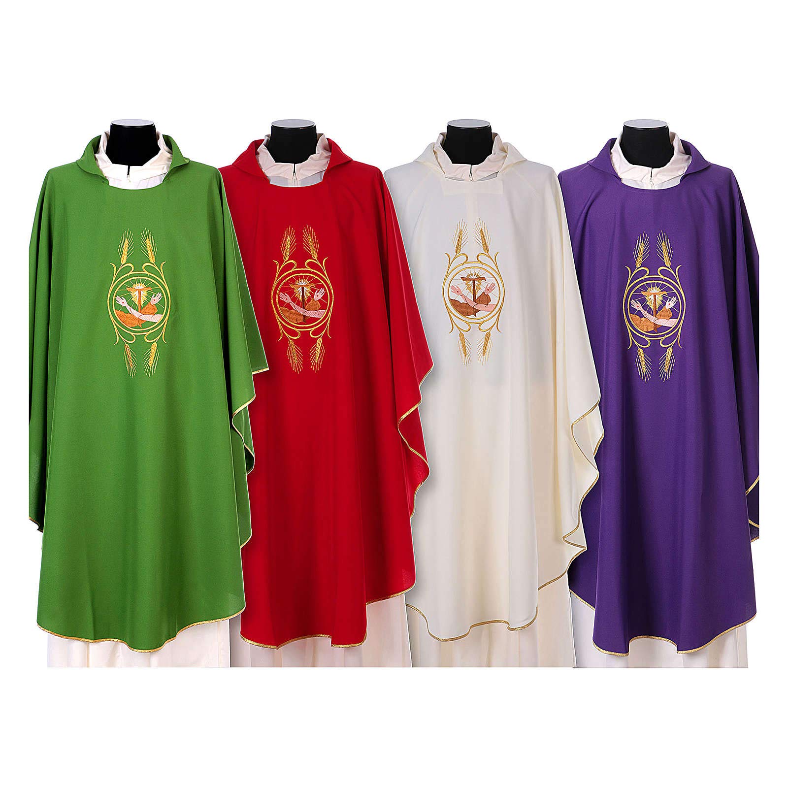 Polyester Franciscan Chasuble with Jesus and St. Francis Embroidery - Ivory Priest Vestment for Catholic Mass & Church Ceremonies