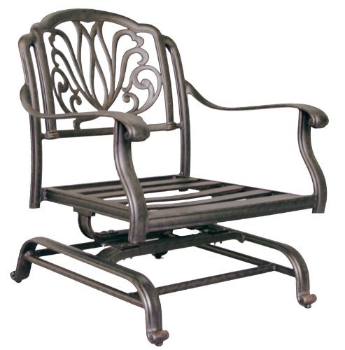 Elizabeth Outdoor Patio 4 Club Rocker Chairs with Spring Base - Cast Aluminum Dark Bronze (Walnut) - Perfect for Backyard, Garden, Poolside & Patio Relaxation