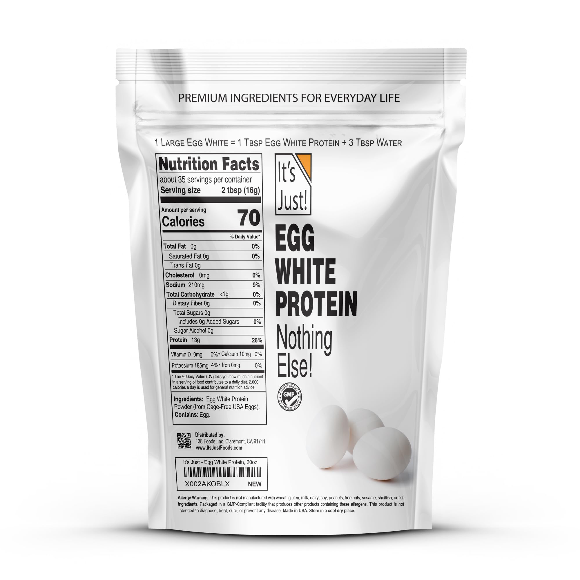Unflavored Egg White Protein Powder - 20oz | Non-GMO, USA Farms | Dried Egg Whites for Baking, Smoothies & Protein Shakes | Perfect for Meringues, Fitness & Keto Diets