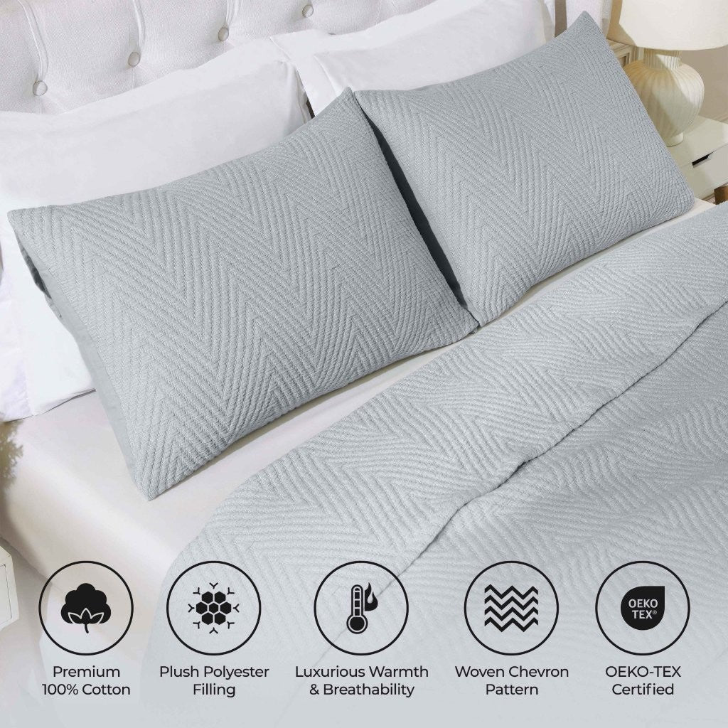 Premium Aswan Cotton Medium Weight Textured Modern Chevron Woven Coverlet - Soft & Breathable Bedspread for All-Season Comfort | Perfect for Master Bedroom, Guest Room & Cozy Home Decor