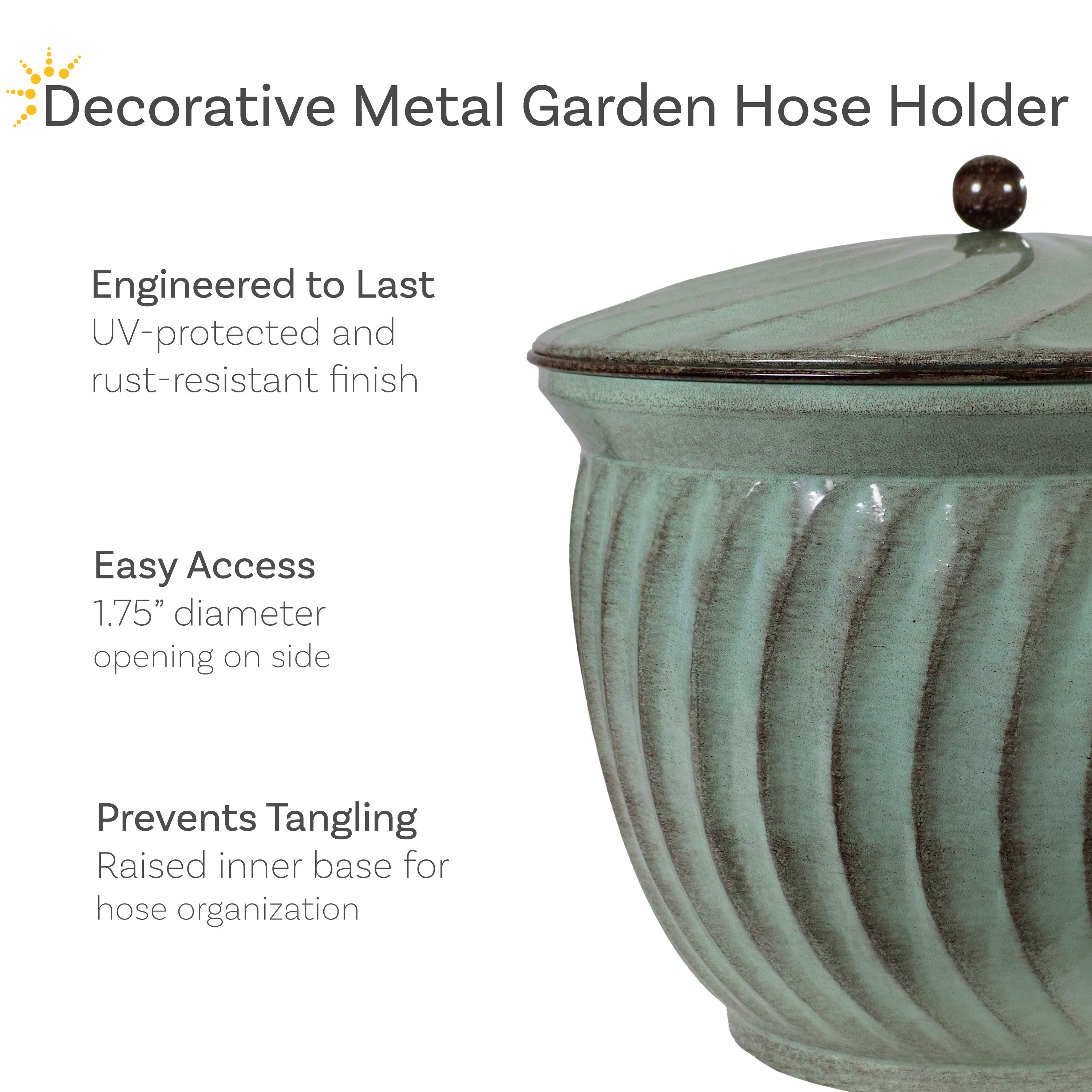 Sturdy Metal Garden Hose Holder with Lid - Durable Outdoor Storage for Hoses, Perfect for Patio, Yard & Garden Organization