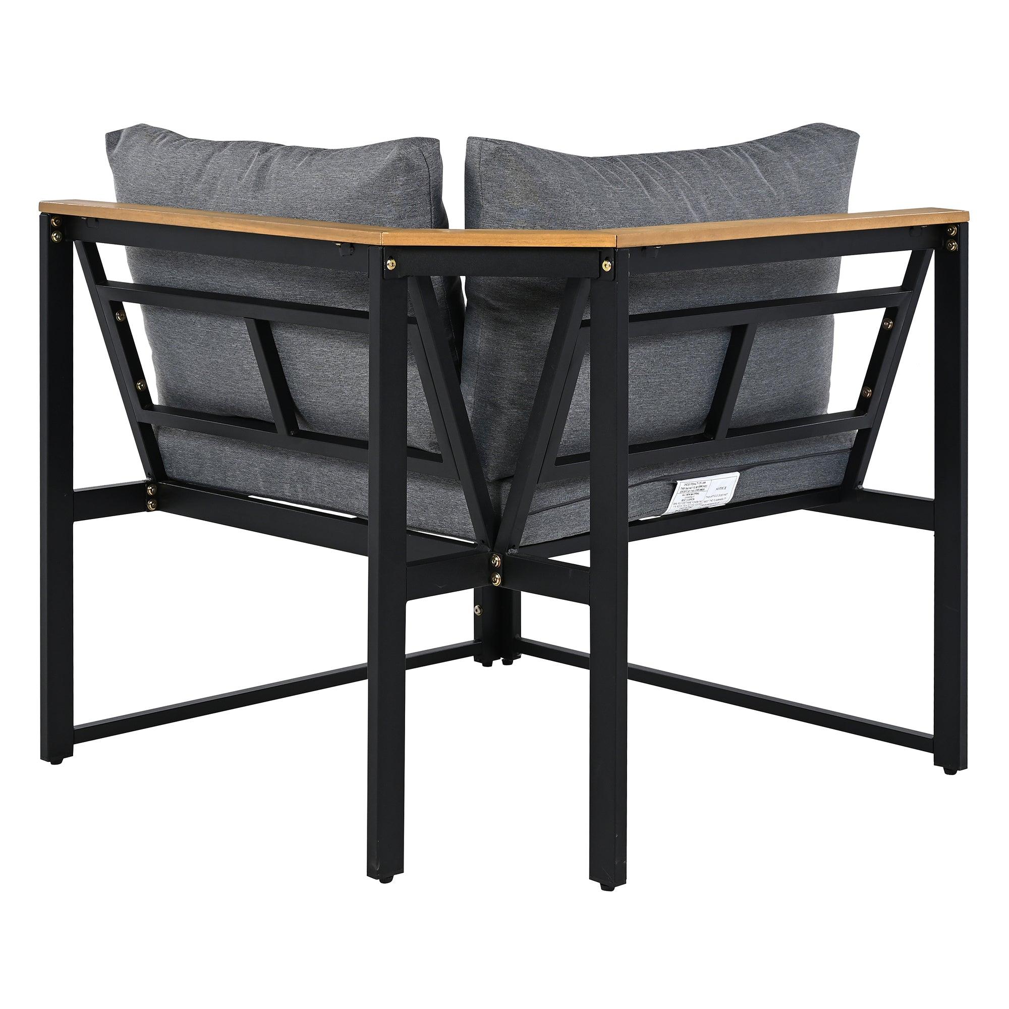 4-Piece Outdoor Patio Furniture Set with Loveseats & Waterproof Cushions - Durable Iron Wood Design for Garden, Backyard, Poolside - Perfect for Relaxing, Entertaining & Outdoor Dining