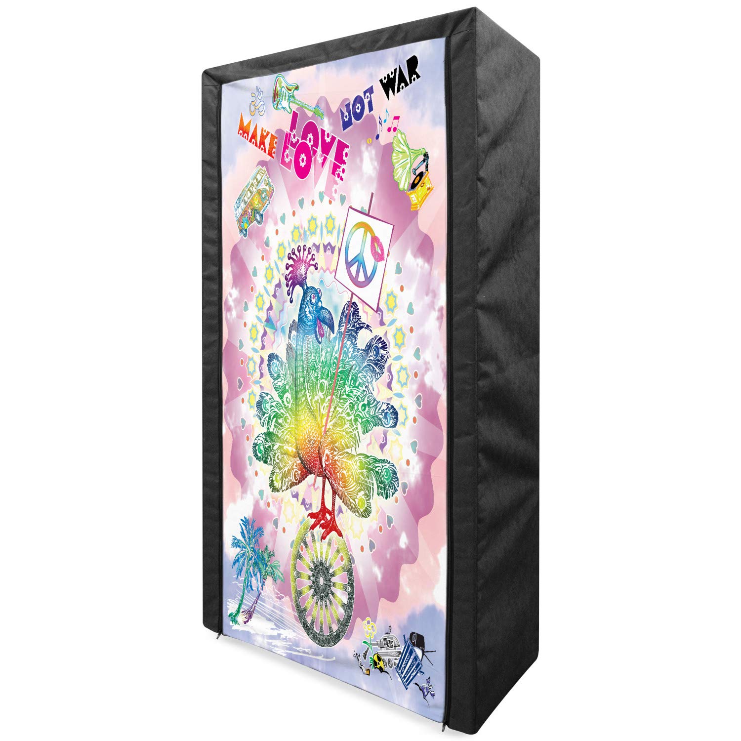 Ambesonne Thanksgiving Portable Fabric Wardrobe - Tropical Hippie Turkey Design with Love Lettering & Sunshine Hearts, 33.5