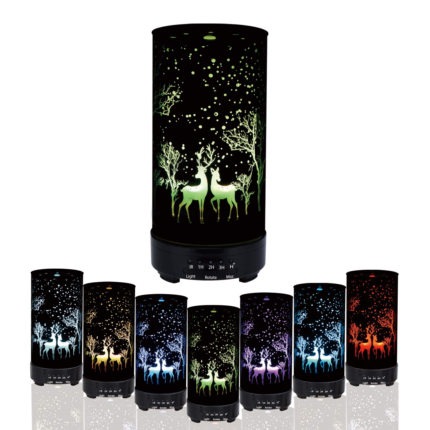 BHeadCat 100ML Essential Oil Diffuser - Rotatable Metal Aromatherapy Humidifier with Cover, BPA Free, Ultrasonic Cool Mist, Auto Shut-Off, Night Light (Deer Design) - Perfect for Bedroom, Yoga Studio & Office Relaxation