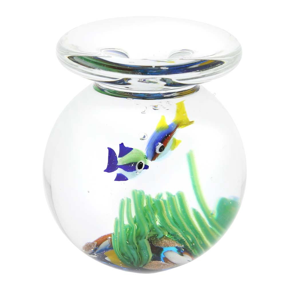 Authentic Murano Glass Aquarium Jar with Two Tropical Fish - Handmade in Venice, Italy | Perfect for Home Decor, Office Desk, and Gift Ideas