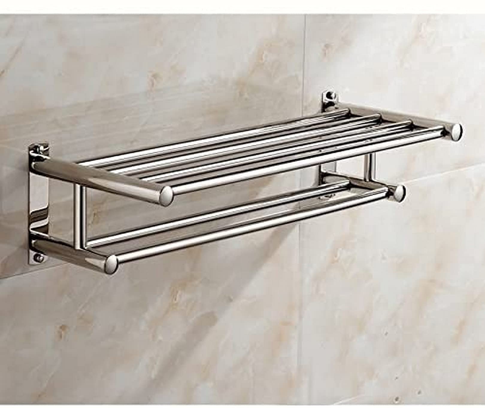 Stainless Steel Wall-Mounted Multi-Function Towel Rack - 50Cm Bathroom Organizer with Hooks for Towels, Robes & Accessories | Space-Saving Solution for Small Bathrooms, Hotels & Apartments (Punch Installation)