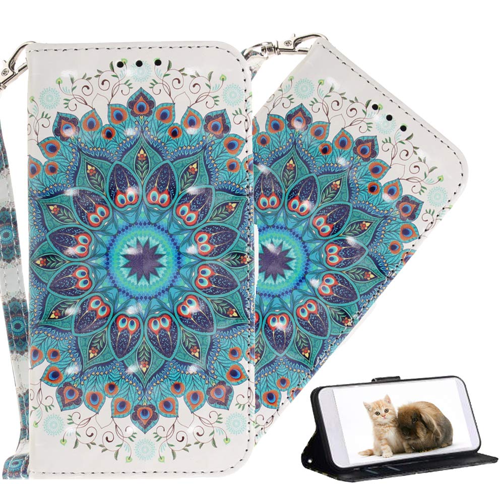 Samsung Galaxy A11 Leather Wallet Case with Magnetic Closure & Card Slots - Mandala Flower Design Protective Cover for Everyday Use, Travel & Business