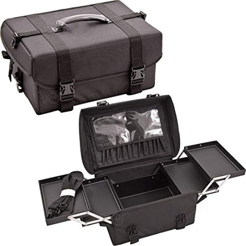 Ver Beauty Black Nylon Makeup Case with Shoulder Strap - Professional Cosmetic Organizer for Travel