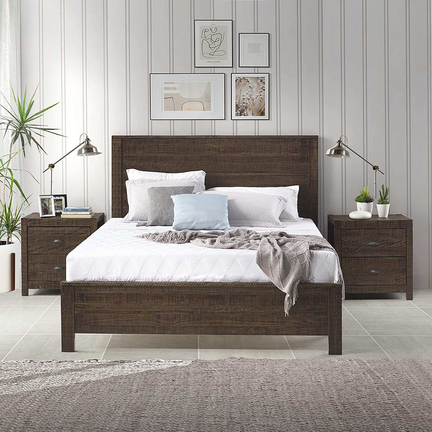 Albany Solid Wood Twin Bed Frame with Headboard - Heavy Duty Modern Rustic Twin Size Bed Frame (Box Spring Required) - Perfect for Kids Rooms, Guest Bedrooms & Farmhouse Style Decor