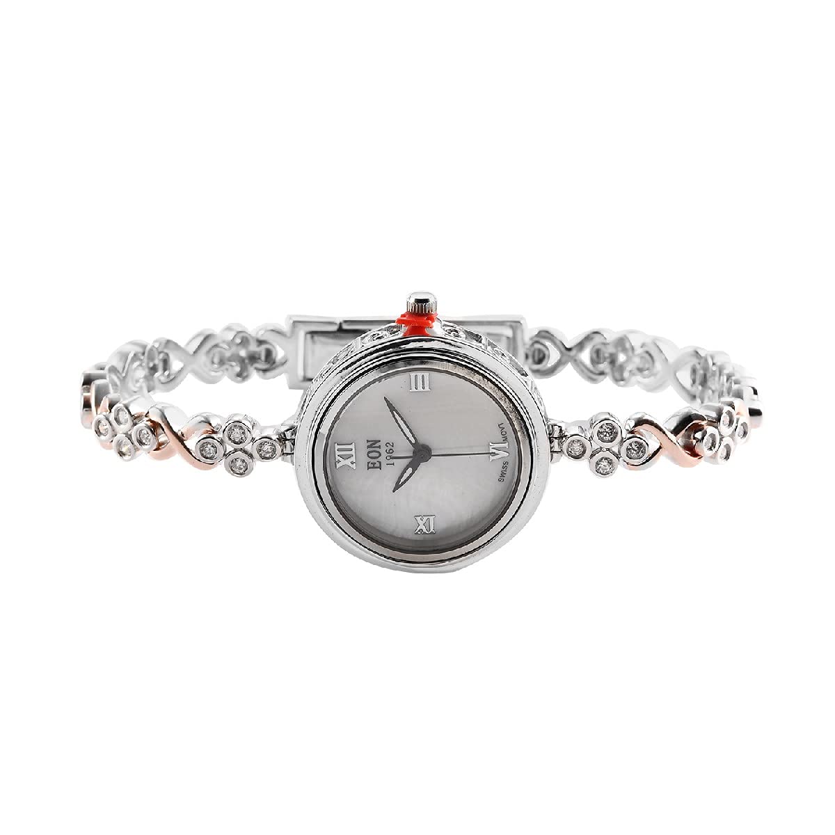 925 Sterling Silver Moissanite EON 1962 Movement Women's Bracelet Watch in Platinum Plated Stainless Steel - Elegant Jewelry for Daily Wear, Special Occasions & Gifts