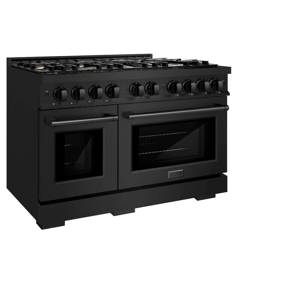 ZLINE 48-Inch Black Stainless Steel Double Oven Gas Range with 8 Brass Burners - 6.7 cu. ft. Capacity for Professional Home Cooking & Entertaining (HGRB BR 48) - Perfect for Large Kitchens, Holiday Meals & Gourmet Cooking