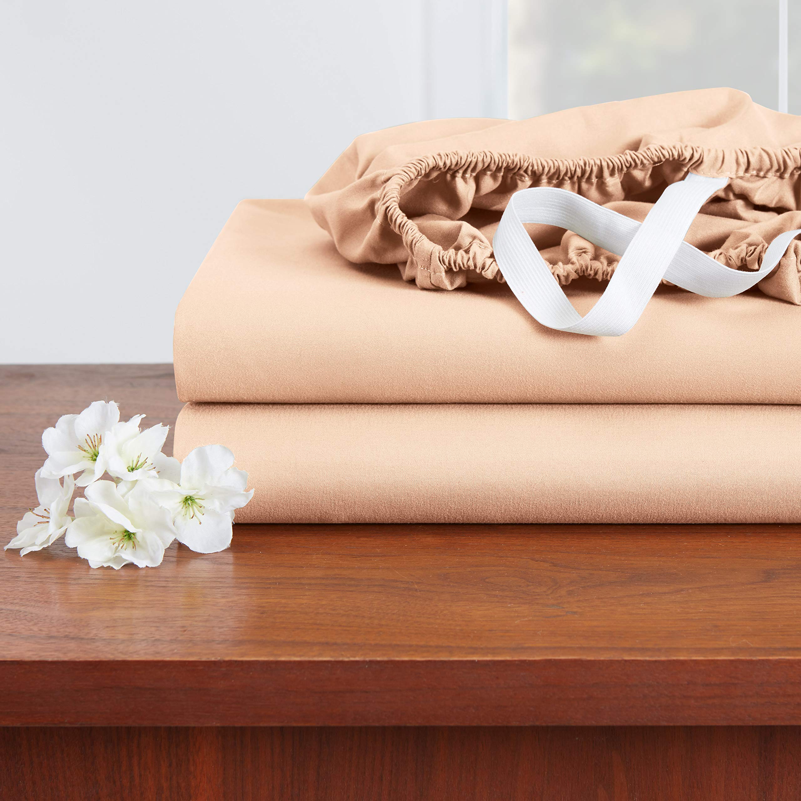 Empyrean Bedding California King Sheet Set - 4 Piece Ultra Soft Double Brushed Microfiber Bed Sheets in Pale Blush Pink - Hotel Luxury Bedding with Deep Pocket & 4 Corner Elastic Straps for Cal King Beds - Perfect for Master Bedrooms, Guest Rooms & Luxury Hotels