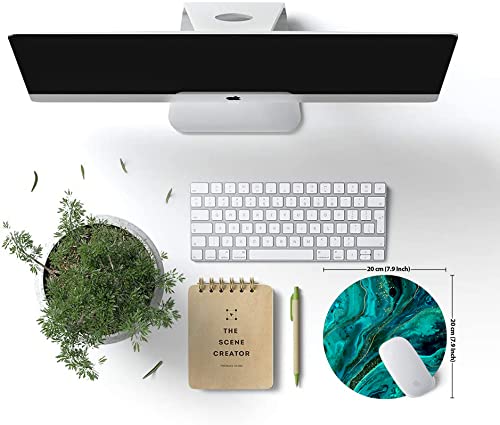 Premium Green Marble Round Mouse Pad - Customized Non-Slip Rubber Base with Lycra Cloth Surface, Washable Textured Gaming Mouse Mat for Wireless Mouse & Office Use (Perfect for Work, Gaming & Home Computer Setup)