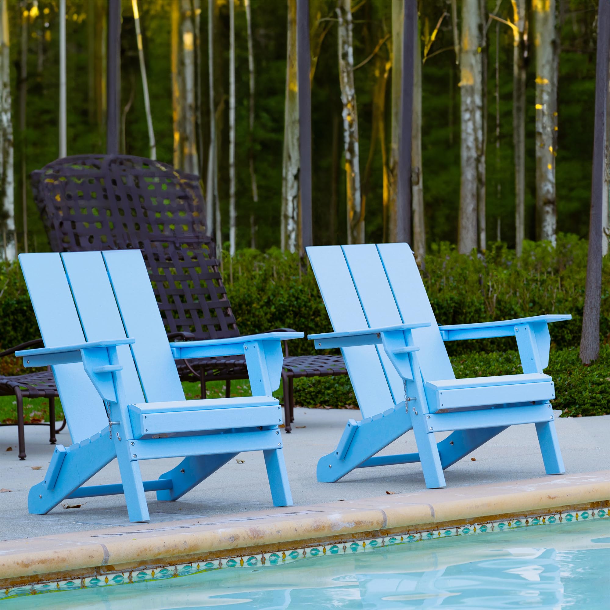 ResinTeak Folding Adirondack Chair with Cup Holder - Extra Wide Comfort Seat, Outdoor Patio Furniture for Backyard, Deck, Poolside & Fire Pit - Newport Collection (Blue) - Perfect for Relaxing, Sunbathing & Outdoor Gatherings