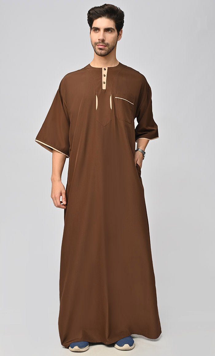 Premium Men's Arabic Thobe Jubba with Pockets - Traditional Islamic Long Dress for Eid, Wedding & Daily Wear - Comfortable Cotton Kaftan for Prayer & Special Occasions