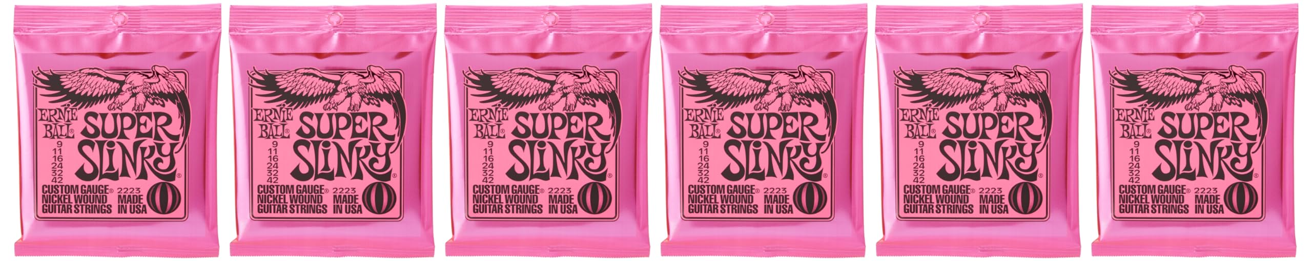 Ernie Ball Super Slinky Nickel Wound Electric Guitar Strings 6-Pack (9-42 Gauge) - Best for Rock, Blues & Metal - Perfect for Live Performances & Studio Recording