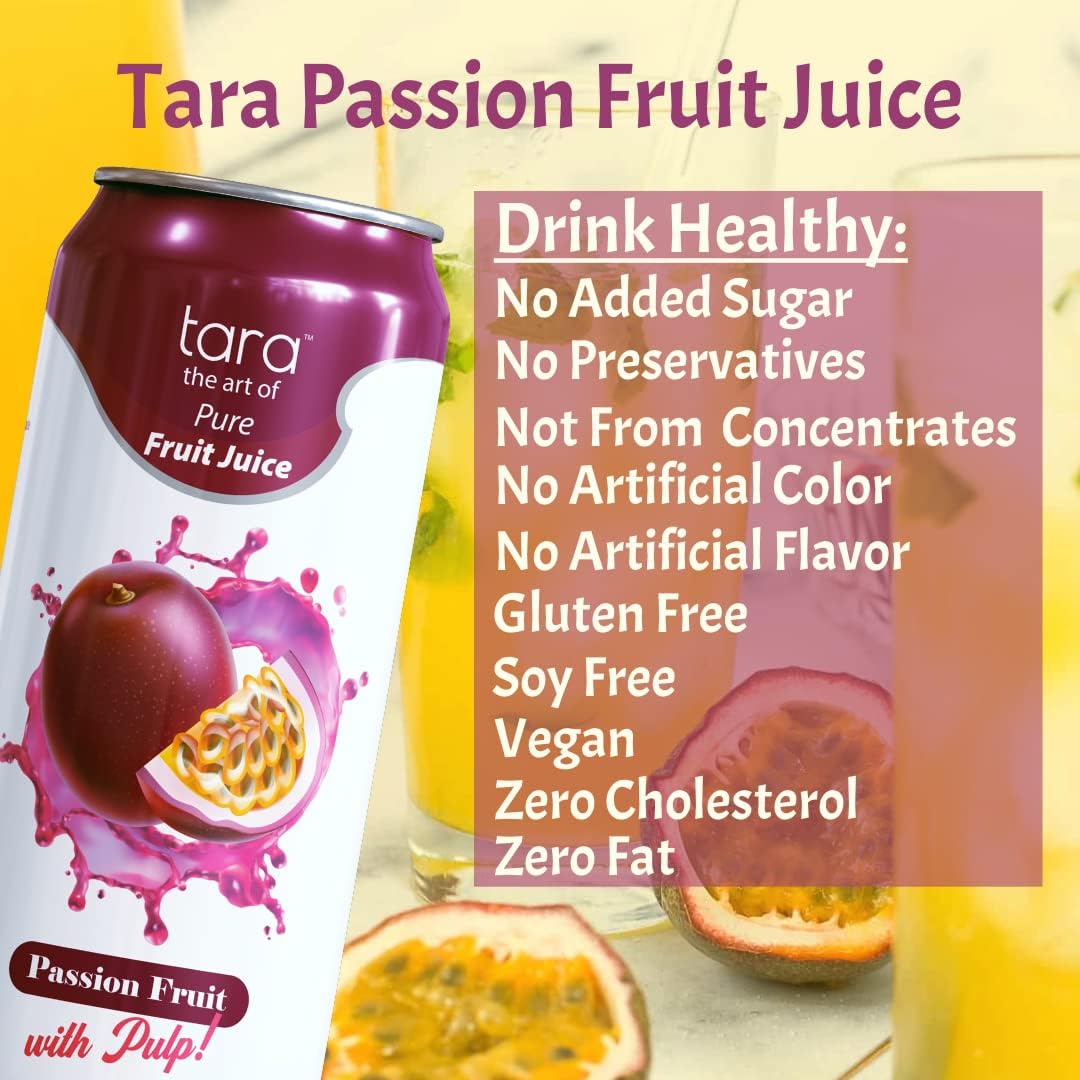Tara Beverages 100% Pure Passion Fruit Juice with Pulp - No Added Sugar, No Preservatives, Natural Refreshment - 16.9 fl.oz (12 Pack) - Perfect for Breakfast, Smoothies & Healthy Hydration