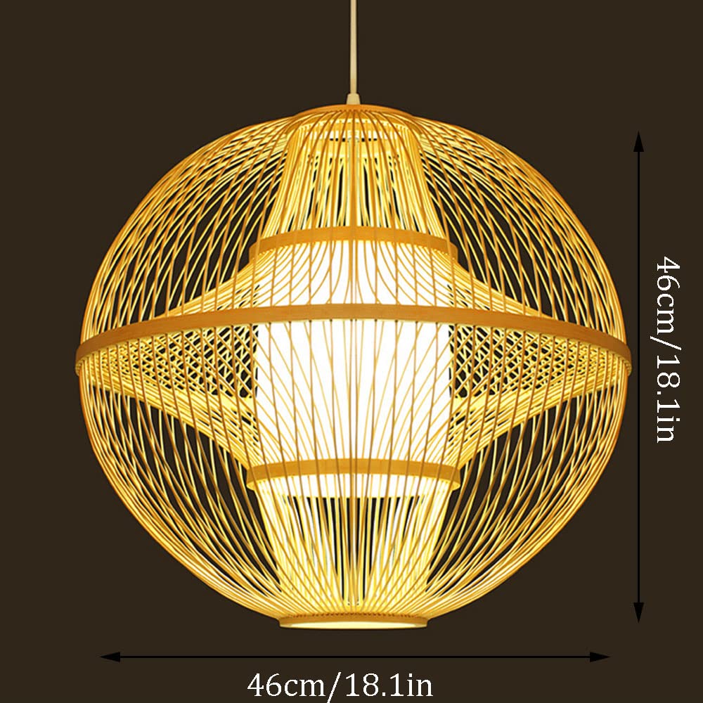 1Pc Handwoven Round Bamboo Wicker Pendant Lamp - 1 Light Industrial Ceiling Light Fixture for Bedroom, Kitchen, Restaurant & Coffee Bar - Perfect for Boho, Farmhouse & Coastal Decor Styles