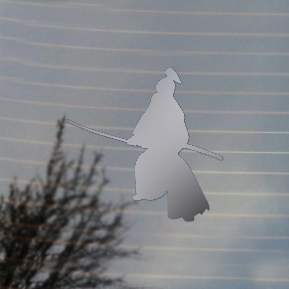 Japanese Samurai Stance Vinyl Decal - Silver Anime Cosplay & Fan Gear for Laptops, Cars, Walls - Perfect for Anime Enthusiasts & Gift Giving
