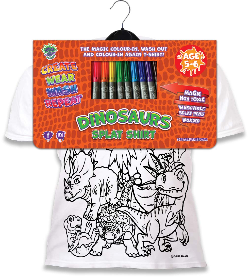 Dinosaur T-Rex Coloring T-Shirt with 10 Non-Toxic Washable Magic Pens - Reusable Kids Art Activity (Ages 3-4) - Perfect for Birthday Gifts, Creative Play & Preschool Learning