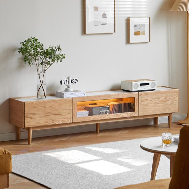 Solid Oak Wood TV Stand with Flip Door - Rustic Floor TV Cabinet for Living Room, Bedroom & Home Theater Storage
