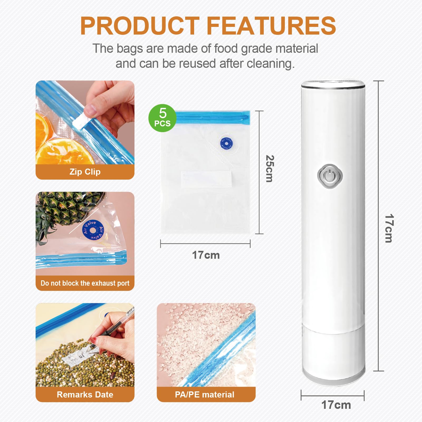 Portable Cordless Vacuum Sealer for Food Storage - Handheld Food Saver Machine with 12 Reusable Bags | Compact for Meat, Vegetables, Travel, Camping & Kitchen | Perfect for Meal Prep, Sous Vide & Extending Shelf Life