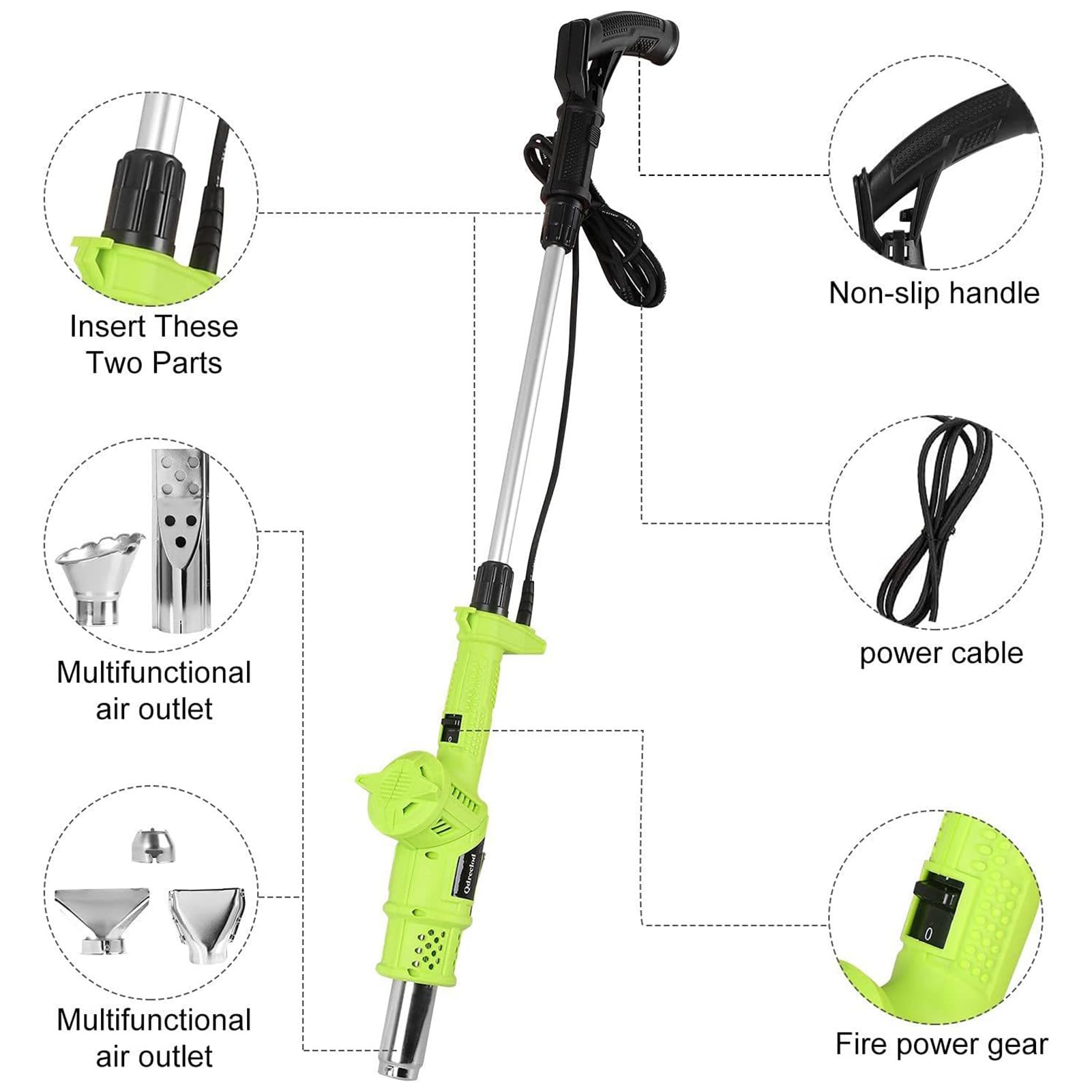 Electric Weed Burner with 5 Nozzles - 650℃ High Temperature Thermal Weeder for Garden, Roofing & Ice Melting | 3-in-1 Flame Weeding Tool (Orange) - Perfect for Weed Control, Snow Removal & DIY Projects