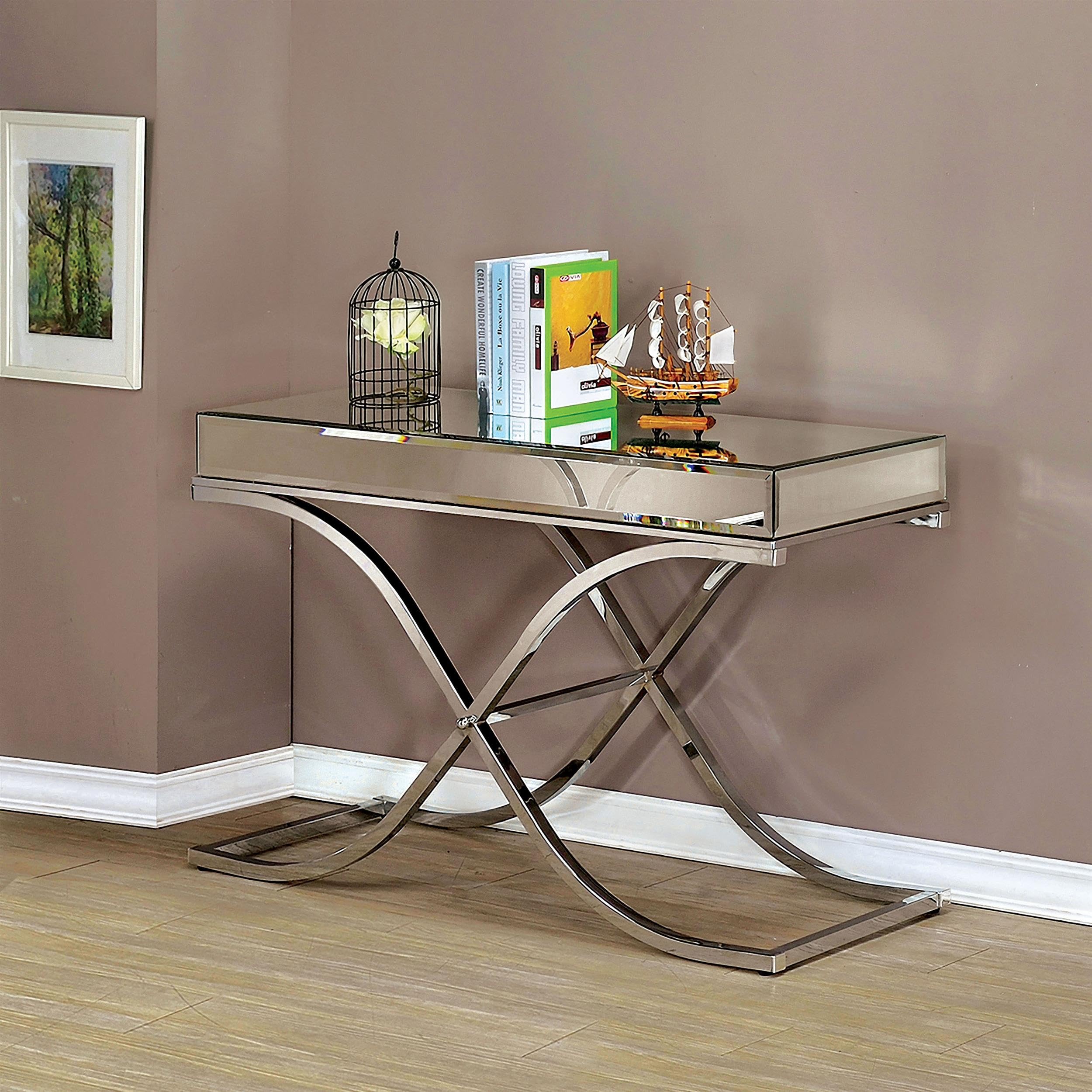 Furniture of America Luxy Mirror Panel Side Table - Chrome Finish | Modern Accent Table for Living Room, Bedroom & Entryway