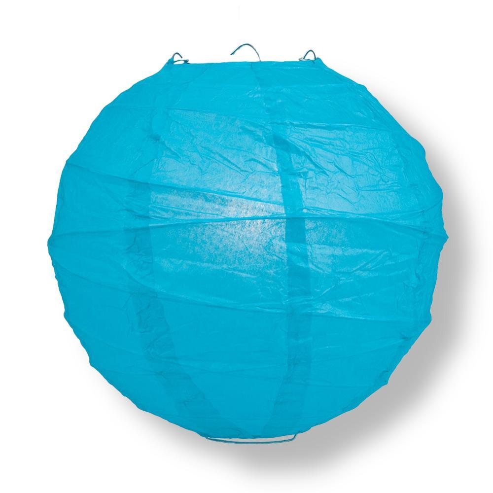 24 Pack Turquoise Round Paper Lanterns with Free Style Ribbing - Chinese Hanging Wedding & Party Decorations for Indoor/Outdoor Events, Home Decor, and Festive Celebrations