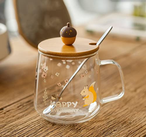 Dodouna Squirrel Cup - 450ml Double Wall Glass Coffee Mug with Cute Cartoon Squirrel Design, Perfect for Hot/Cold Beverages, Milk, Juice - Ideal for Home, Office, Cafe Use & Great as Holiday Gift