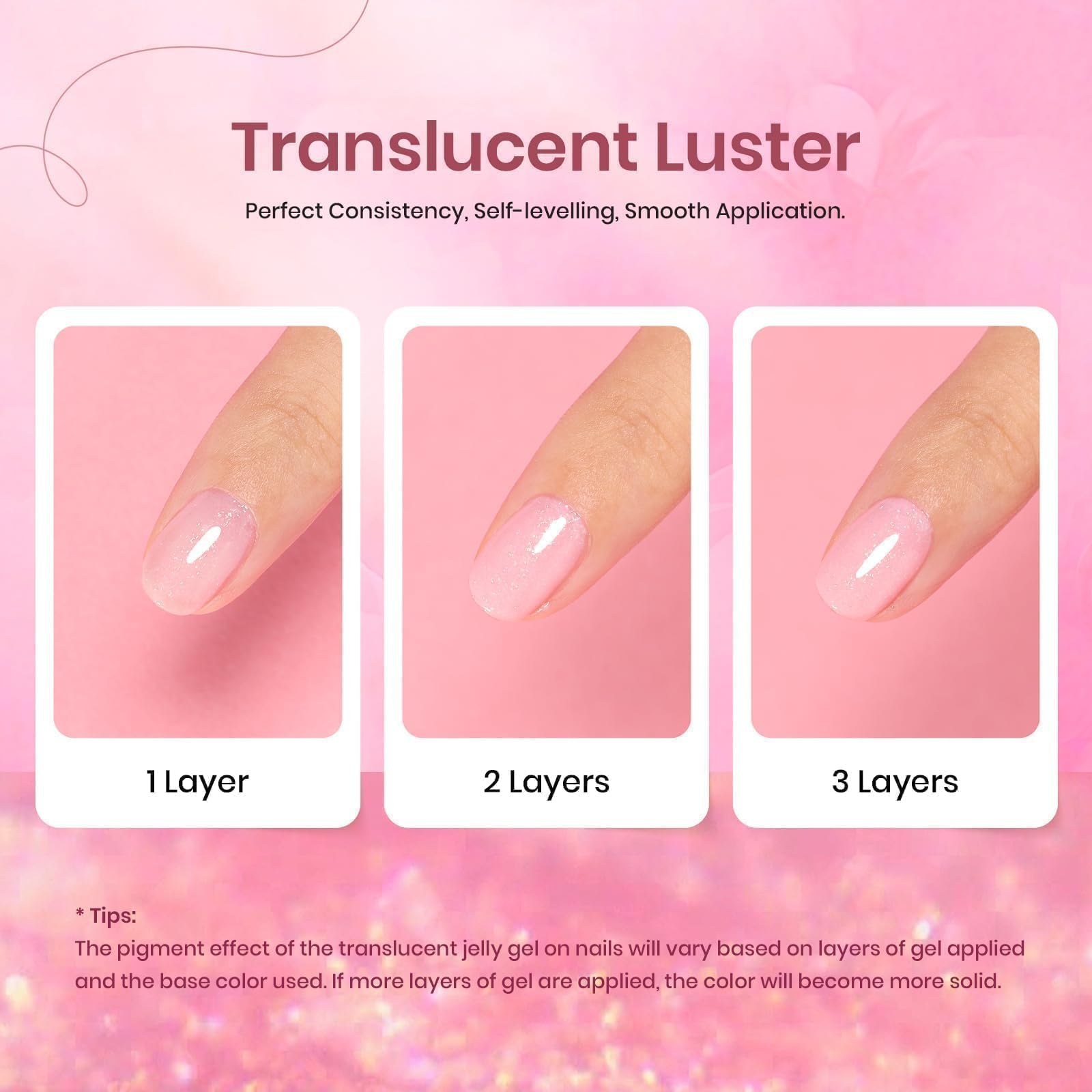 Beetles 6 Colors Glitter Gel Nail Polish Set - Sheer Shimmer Pink Jelly Gel Polish Kit with Translucent Effect, UV/LED Soak Off Nail Concealer for Spring Summer Manicure | Salon & Home Use, Perfect Gift for Women