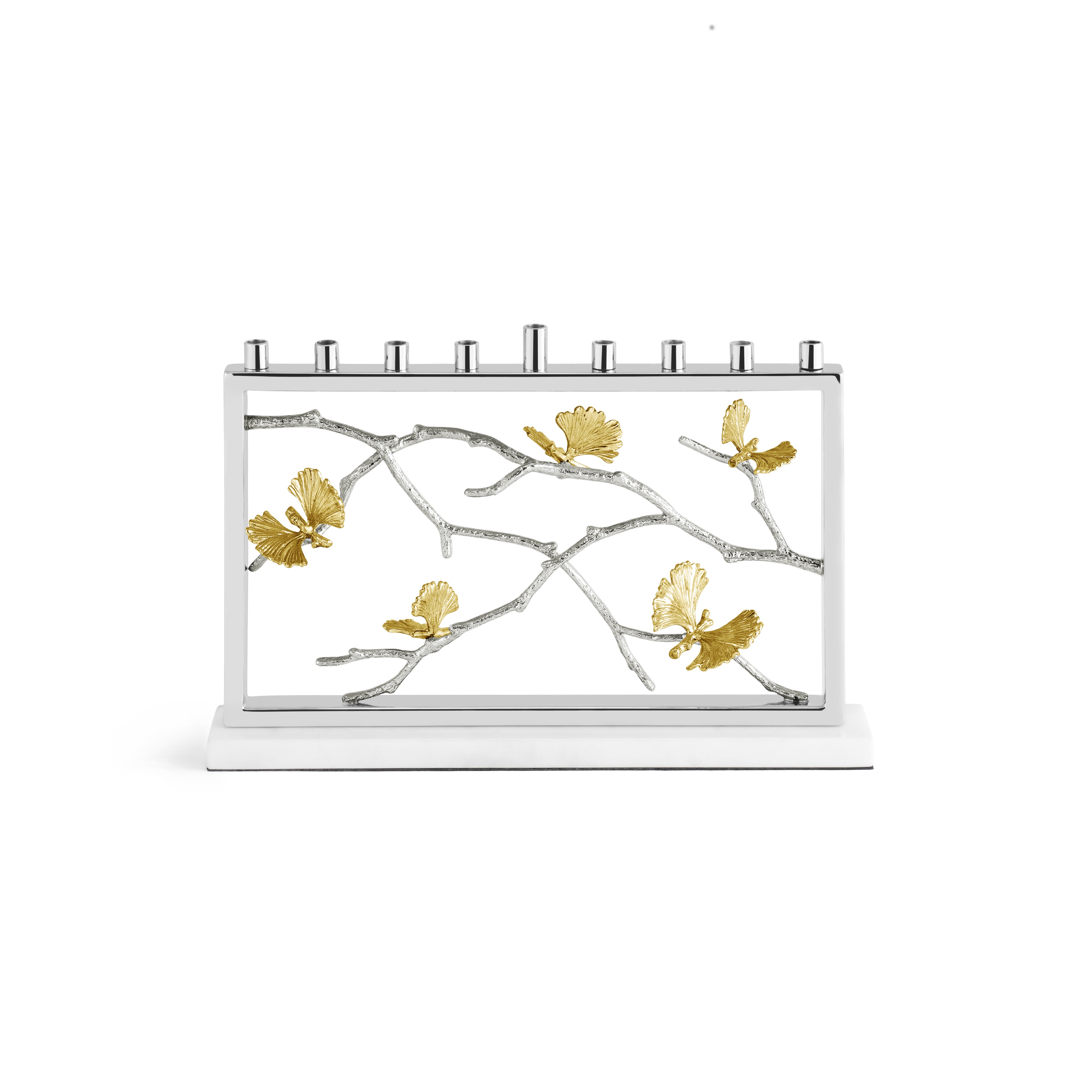 Butterfly Ginkgo Luxe Menorah - Elegant Hanukkah Candle Holder for Jewish Holiday Decor & Home Celebration