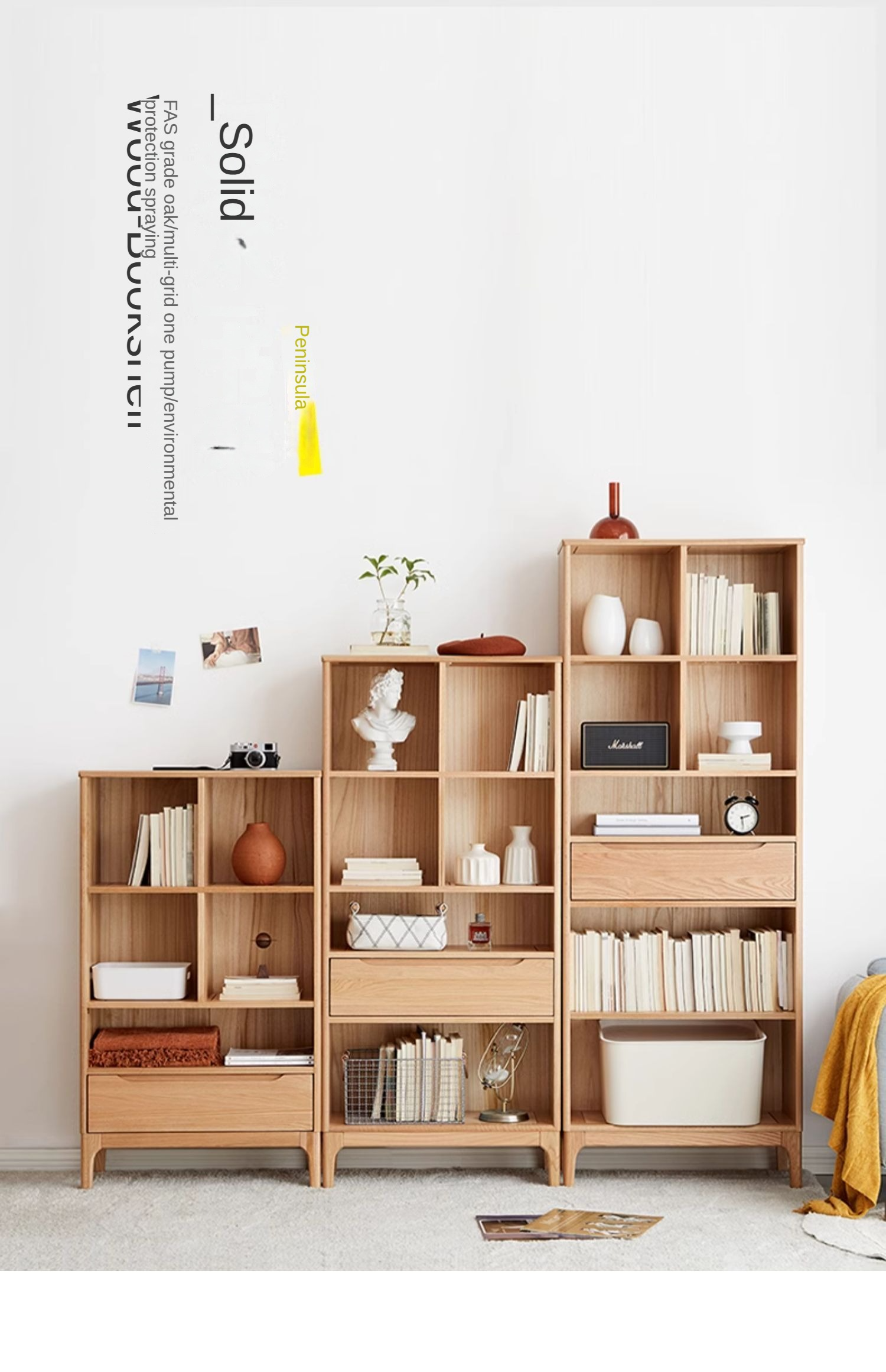 Japanese Style Oak Solid Wood Bookcase - Modern Minimalist Bookshelf for Home, Office & Library - Perfect for Organizing Books, Decor & Storage