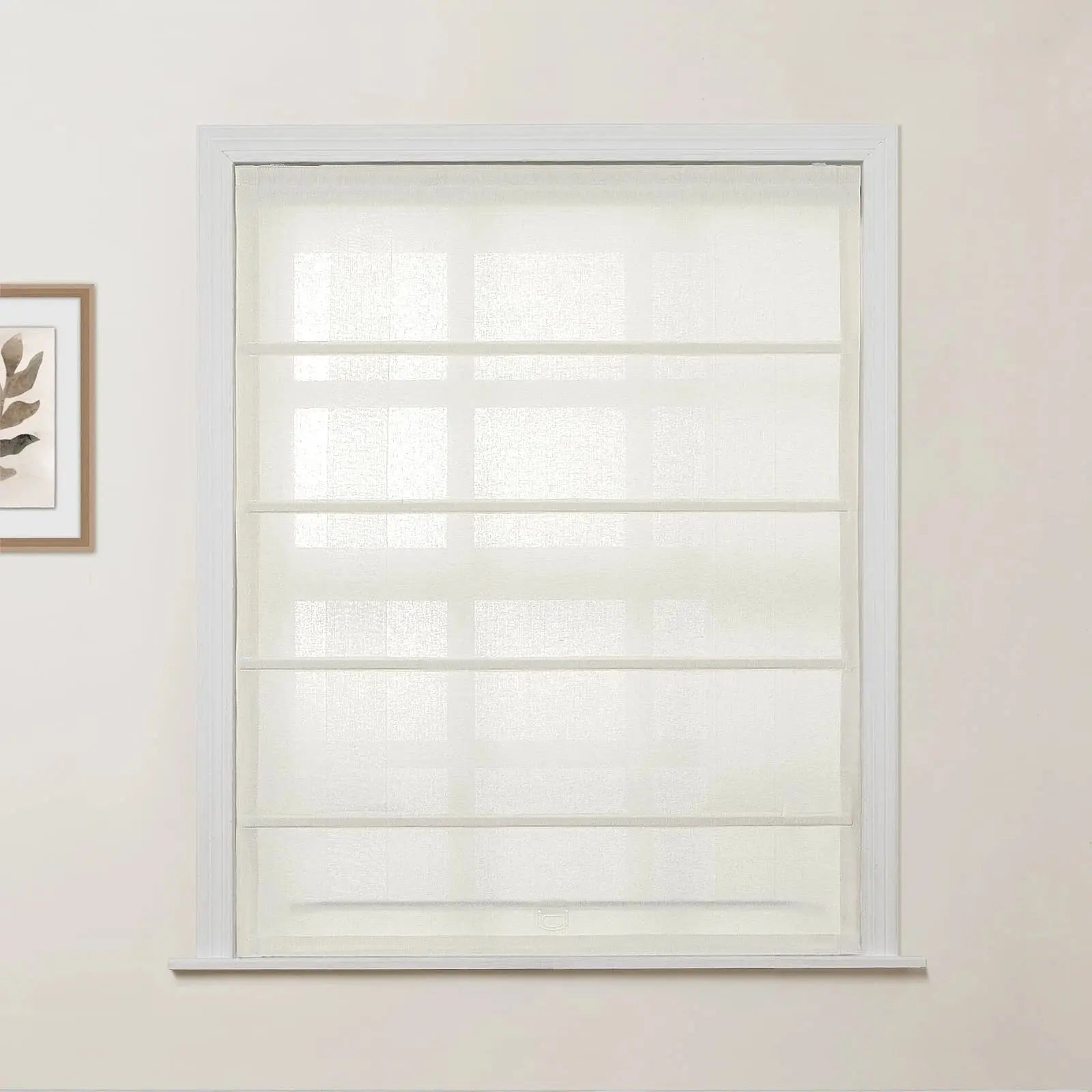 Premium Ron Linen Cotton Herringbone Roman Shade with Cord Lift - Classic Window Treatment for Living Room, Bedroom & Office