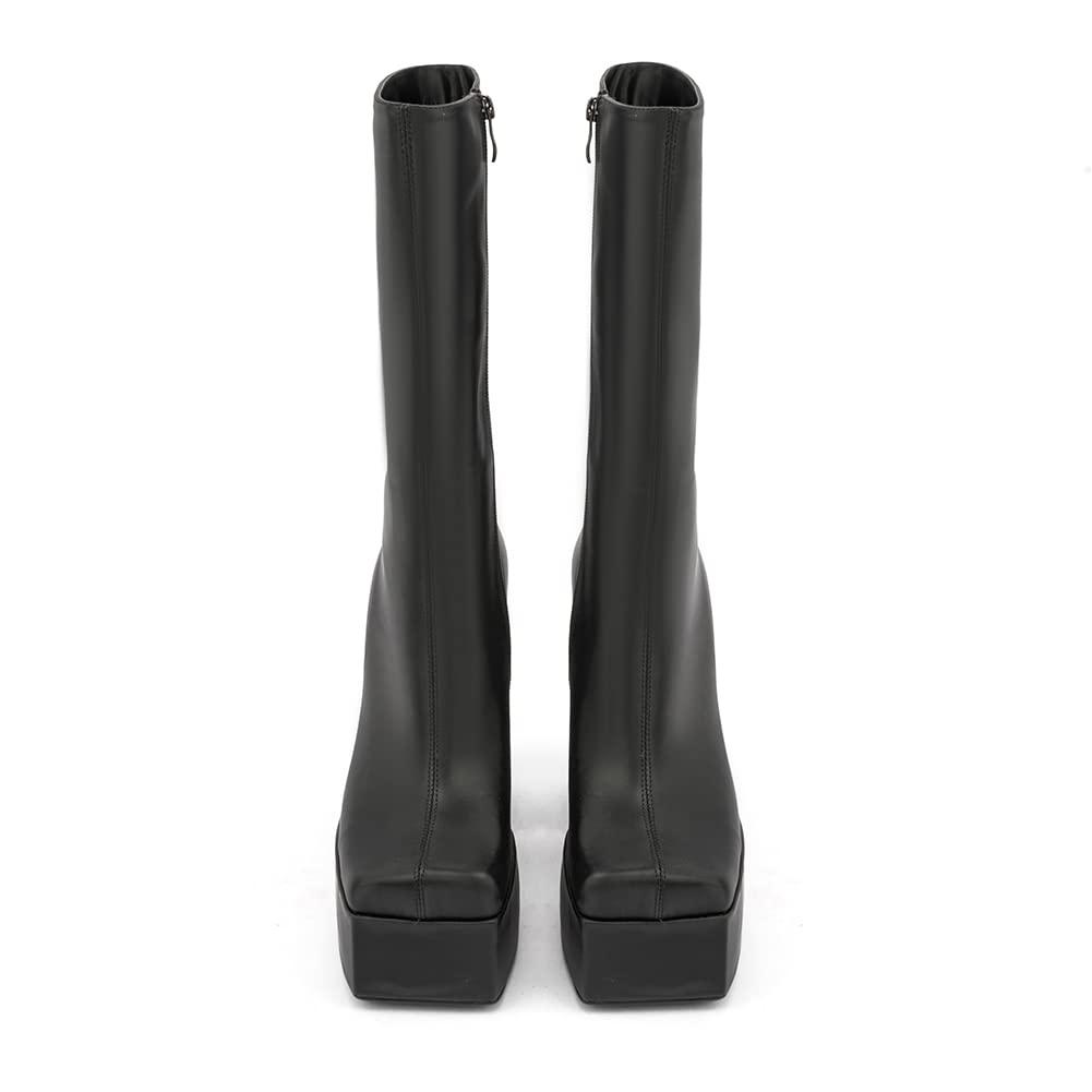 Women's Chunky Heel Platform Boots - Square Toe Ankle Boots for Fall & Winter | Fashion High Heel Booties for Women | Perfect for Office, Party & Night Out