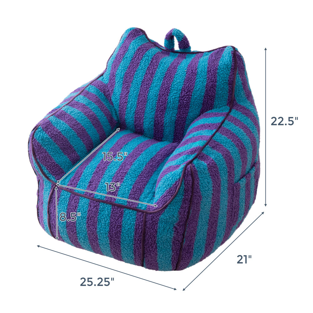 MAXYOYO Sherpa Kids Bean Bag Chair - Soft & Cozy Bean Bag Couch with Decorative Edges for Boys & Girls, Perfect for Bedroom, Playroom or Reading Nook (Stripe Blue)