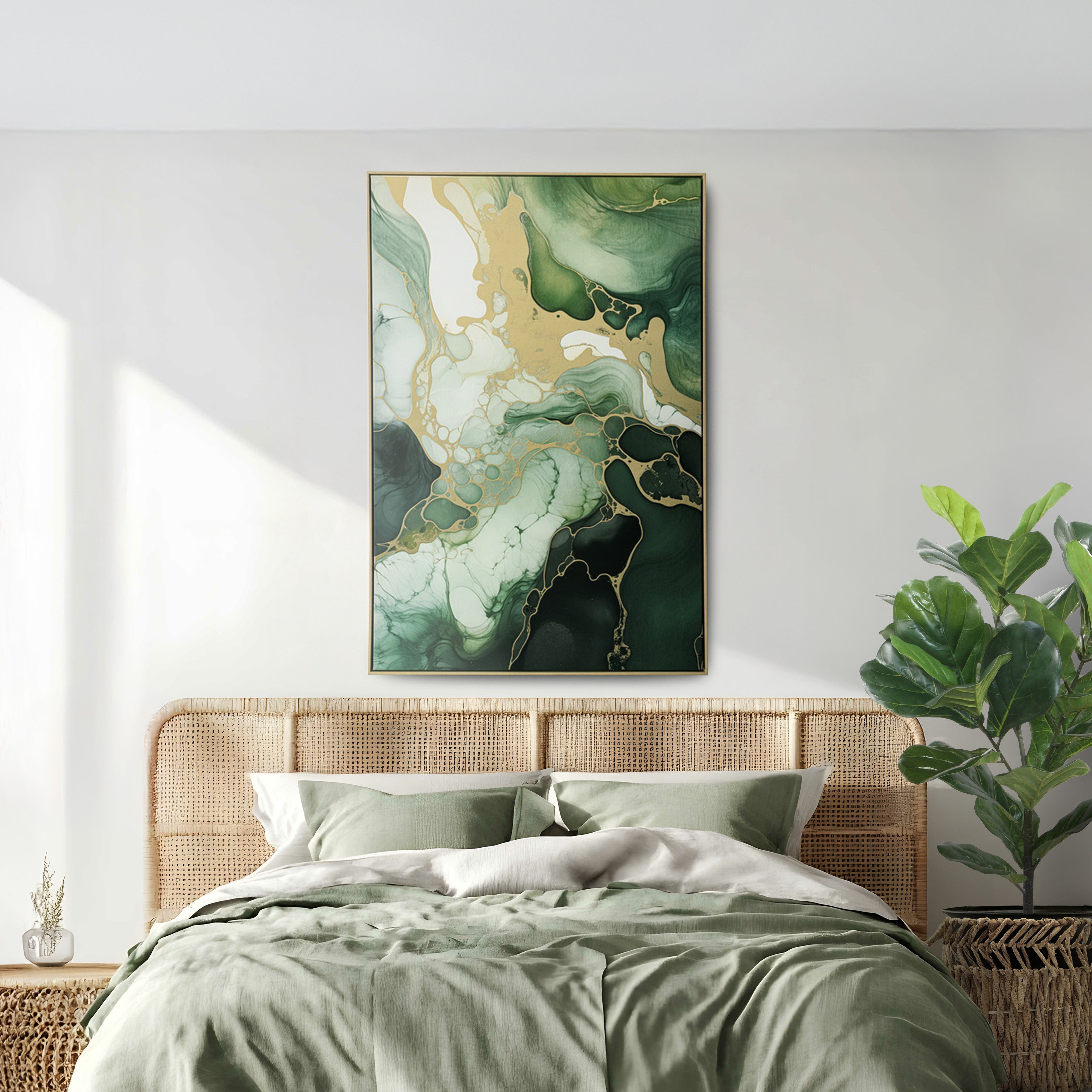 Urban Style Green Marble Foiled Canvas Brushmarks - Elegant Home Decor for Living Room, Bedroom & Office Wall Art