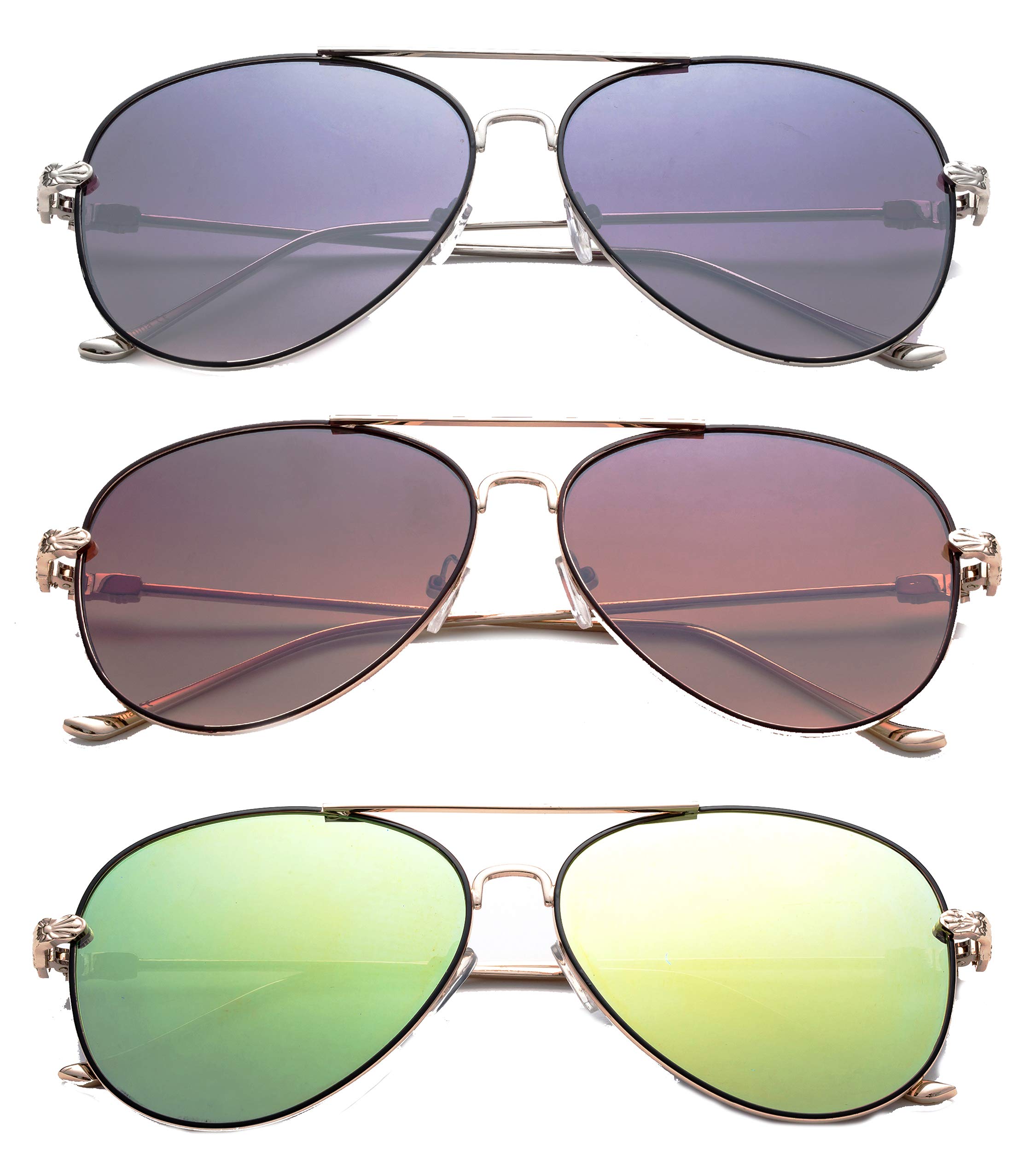 Newbee Fashion 3 Pack Metal Rim Aviator Sunglasses for Men & Women - UV400 Protection Flat Lens, Full Metal Frame - Perfect for Driving, Beach & Outdoor Activities