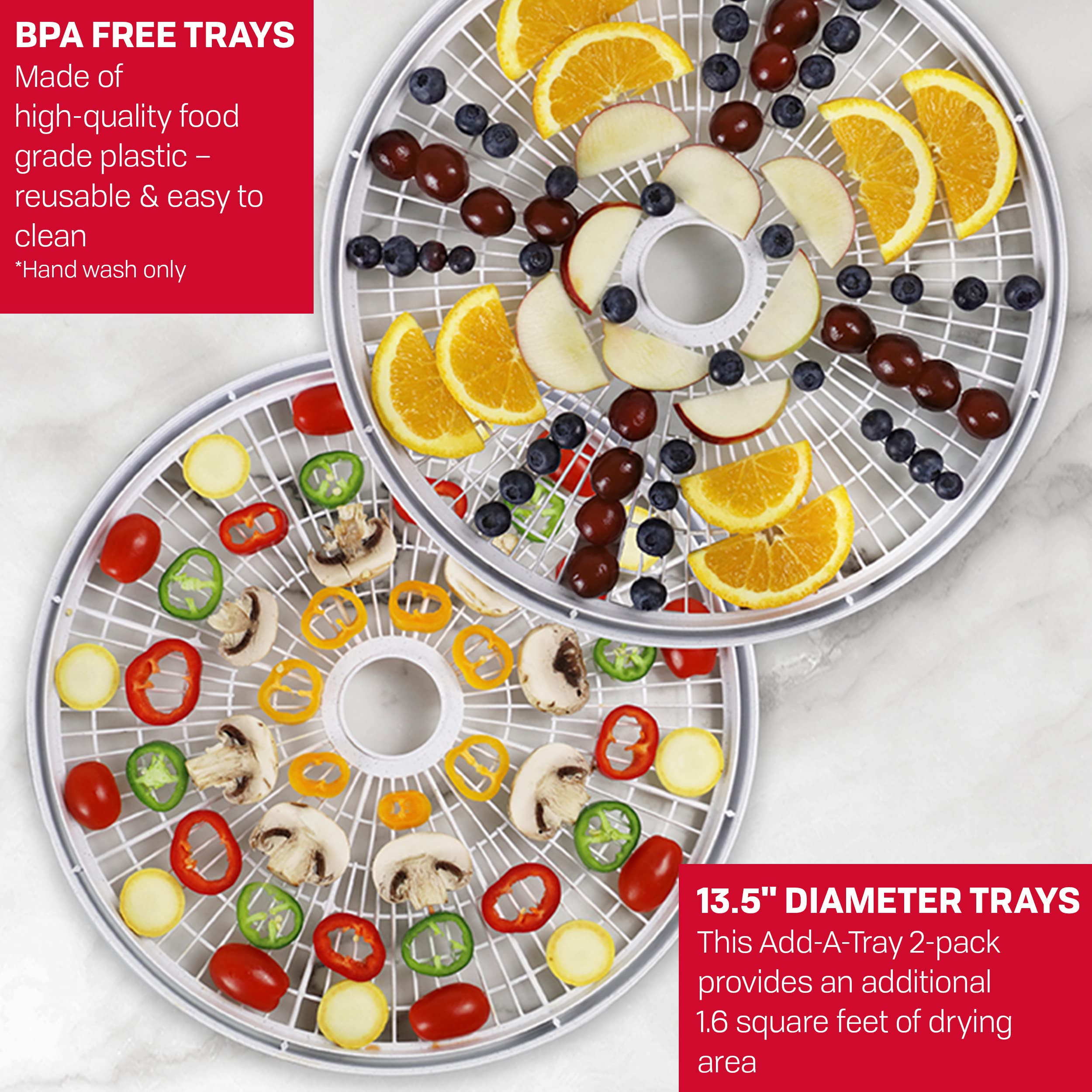 NESCO LT-2SG 13.5-Inch Gray Plastic Add-A-Trays for Food Dehydrators | Extra Drying Space Accessory | Perfect for Fruits, Jerky & Herbs