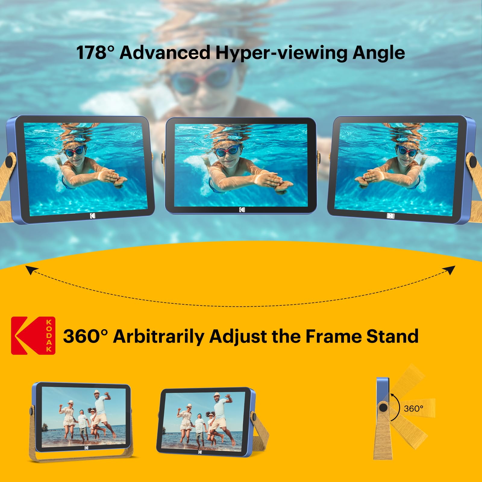 KODAK 10.1 Inch WiFi Digital Photo Frame with 4000mAh Battery | 1920x1200 HD IPS Touch Screen | 16GB Built-in Memory | Auto-Rotate | KODAK App Compatible | Perfect Gift for Family & Friends | Blue - Ideal for Home Decor, Office Display, and Sharing Memories Digitally